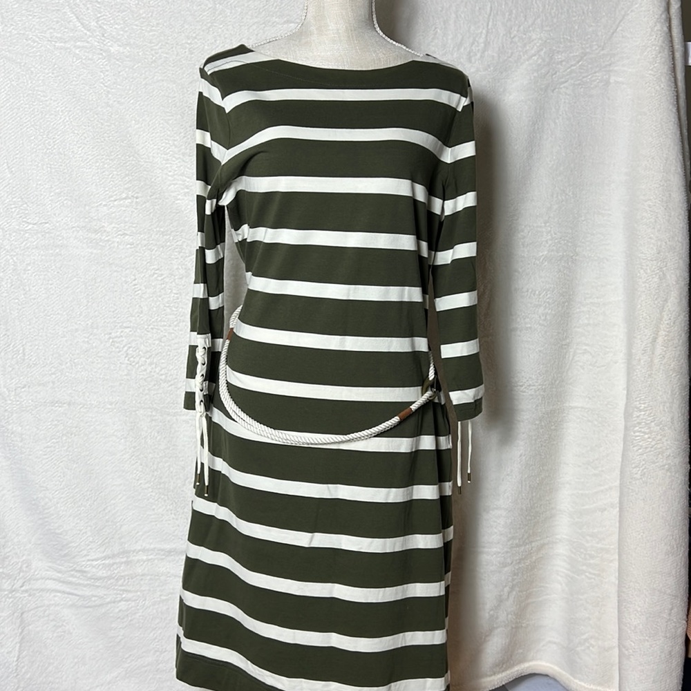 Ralph Lauren Nautical Striped Green Dress Rope Belt Buckles Preppy Yacht NWT